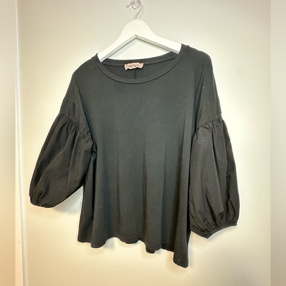 Amici by Baci Cotton Black Puff Ballon Sleeve Made in Italy Top Women’s - Picture 11 of 14